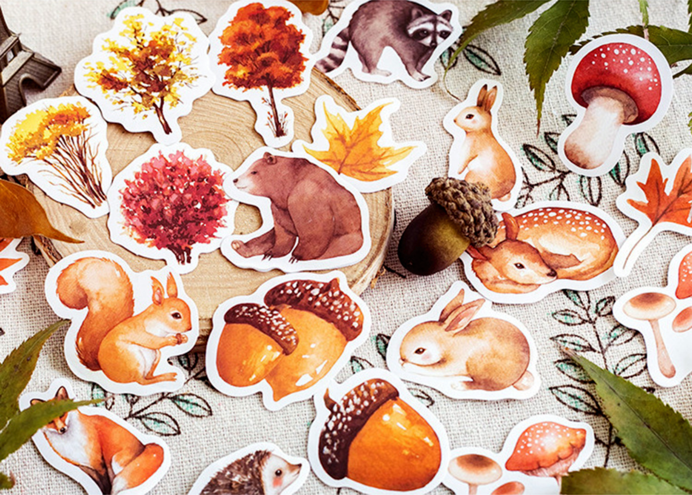 Watercolor Autumn Forest Paper Stickers