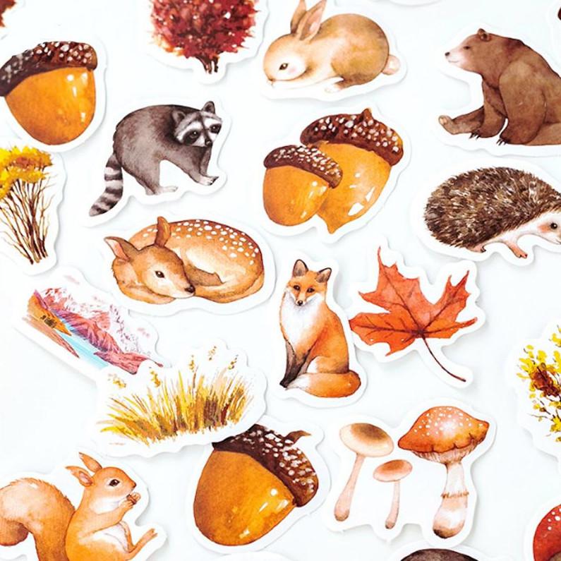 Watercolor Autumn Forest Paper Stickers - Kawaii Pen Shop - Cutsy World