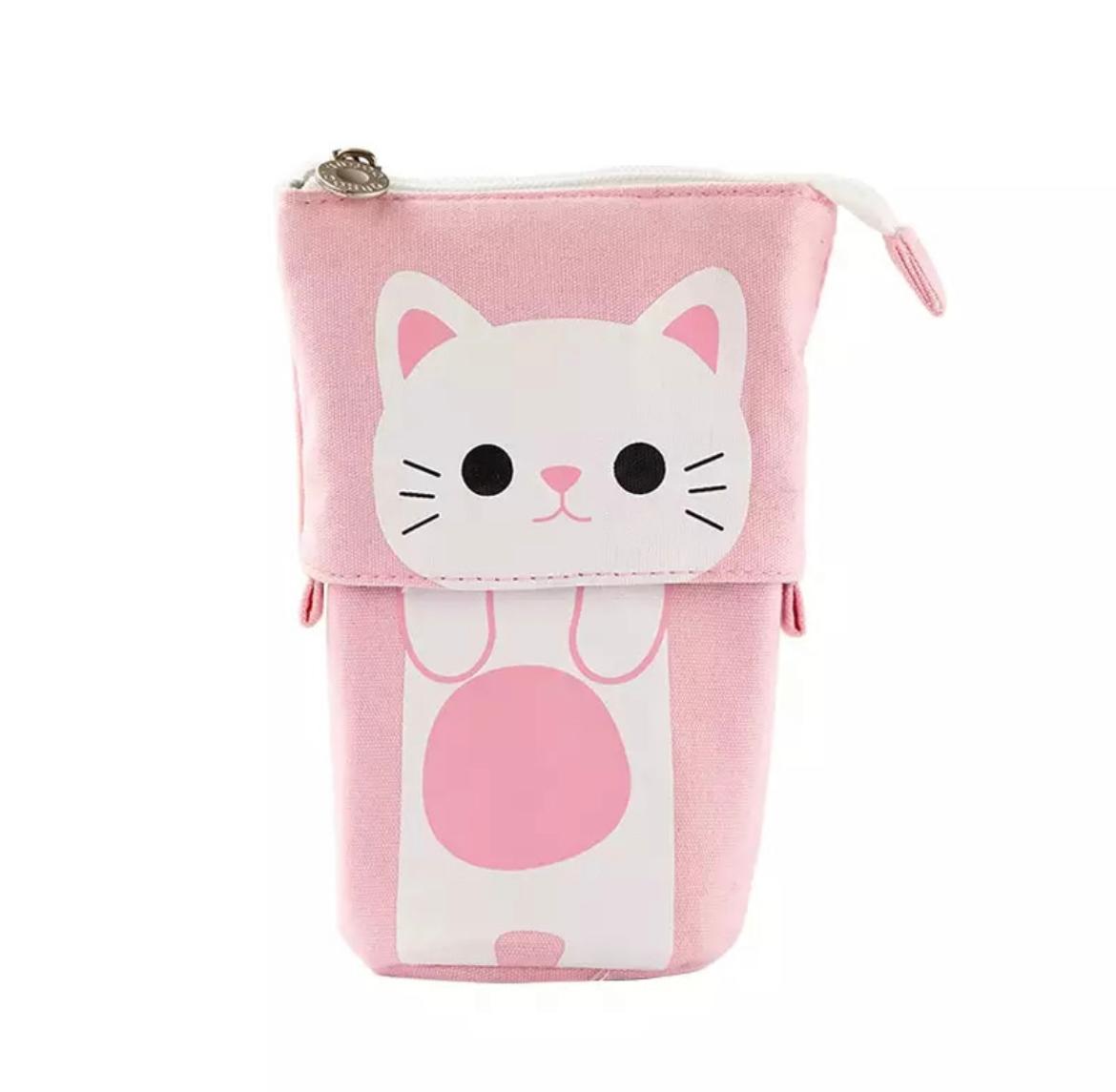 Kawaii Cartoon Cat Canvas Fold Standing Pencil Case