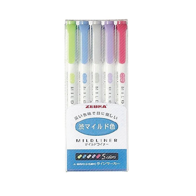 5 Zebra Mildliner Double-Sided Highlighters