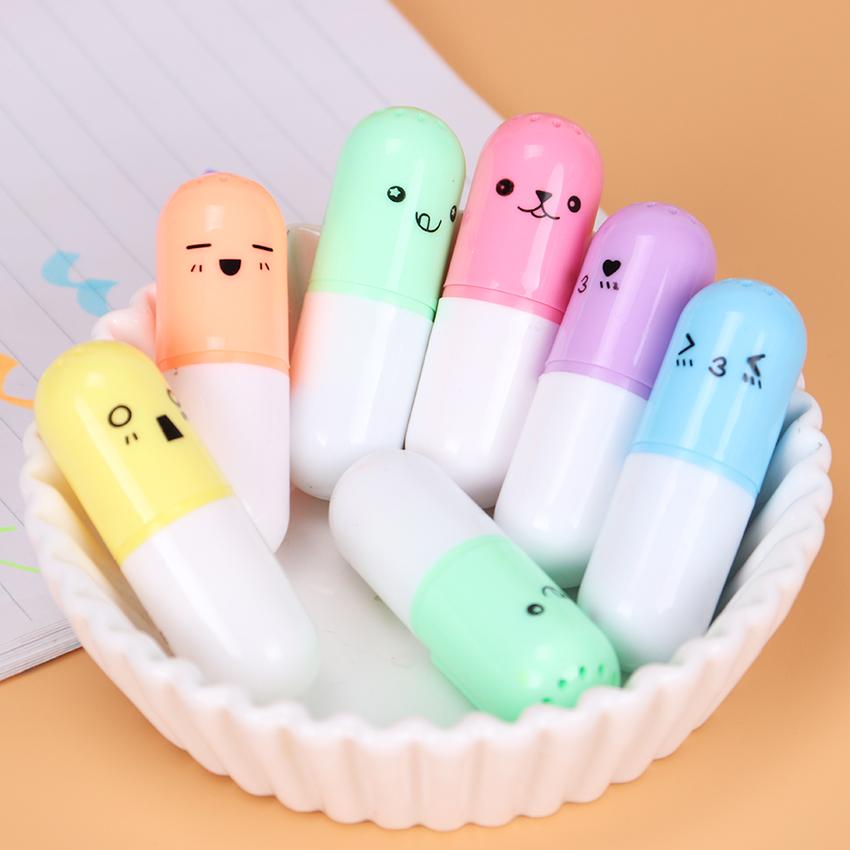 6pcs/set Creative Funny Pill Shaped Highlighter Pens, Cute Stationery  Colorful Marker Pens For Planners