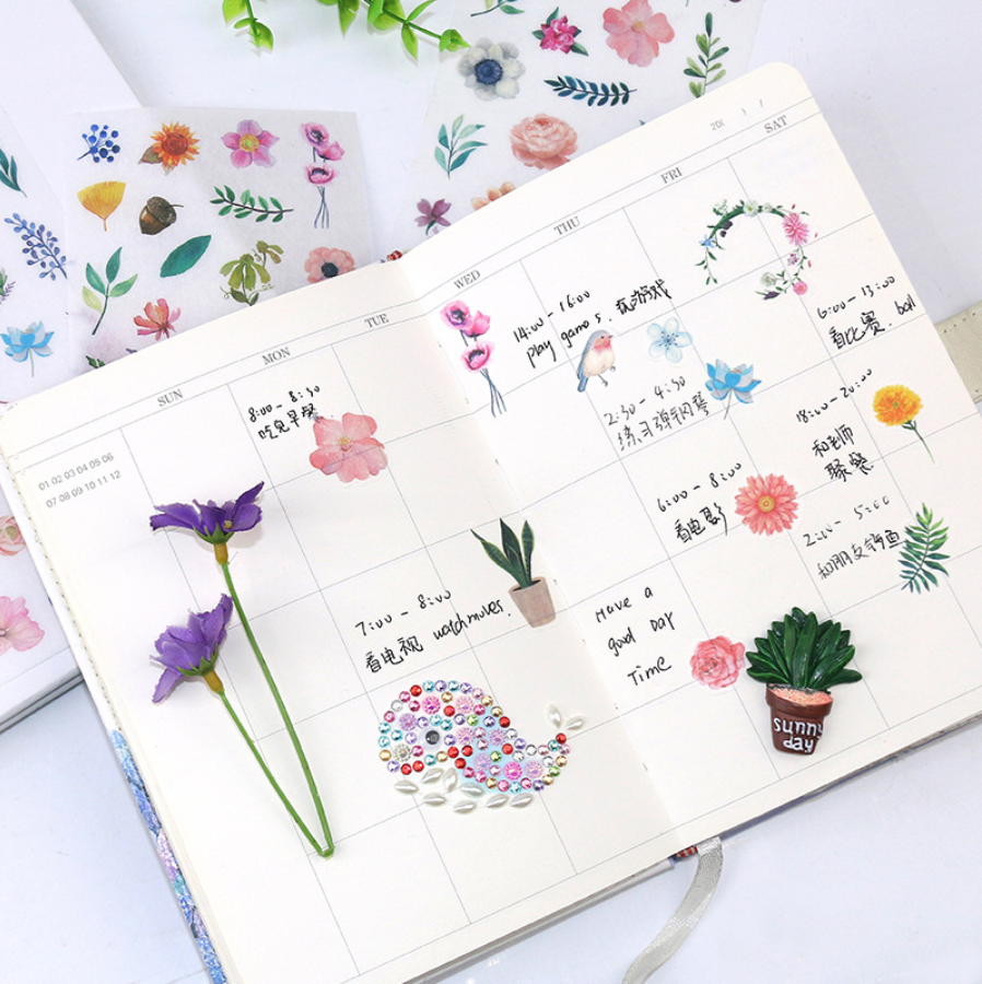 Watercolor Flowers Sticker Set - 6 Sheets - Kawaii Pen Shop