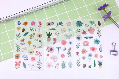 Watercolor Flowers Sticker Set - 6 Sheets