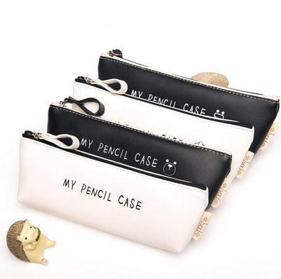 Classic Black and White Leather Pencil Case