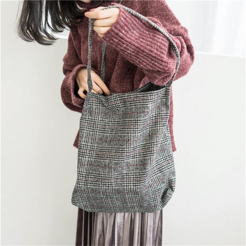 Woolen Plaid Tote Bag