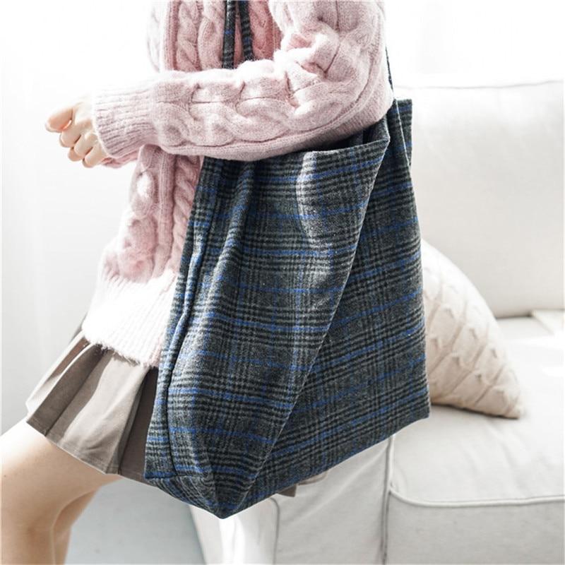 Woolen Plaid Tote Bag