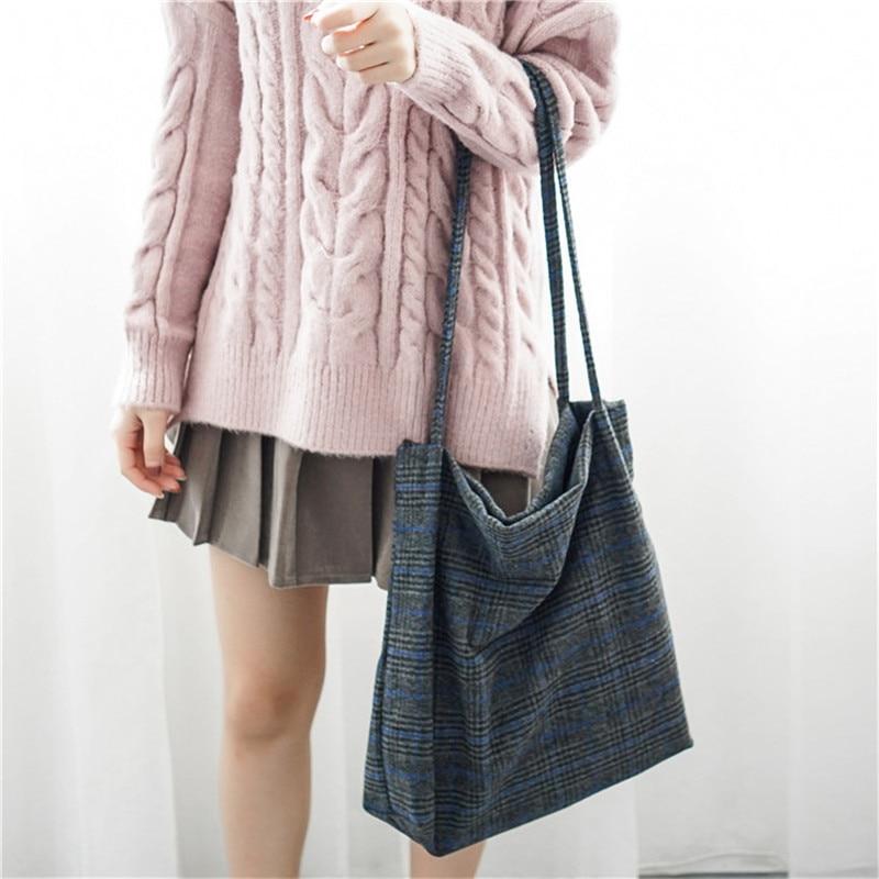 Woolen Plaid Tote Bag