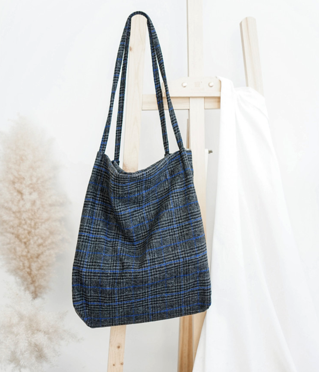 Woolen Plaid Tote Bag