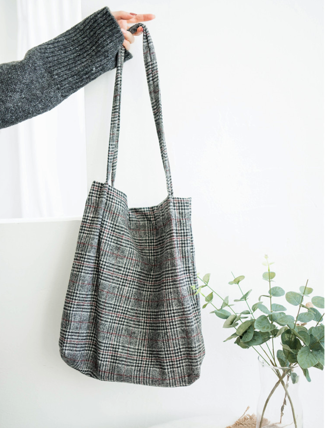 Woolen Plaid Tote Bag