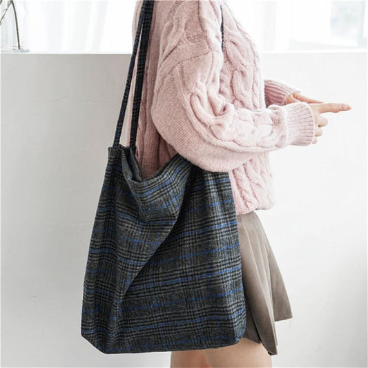 Woolen Plaid Tote Bag