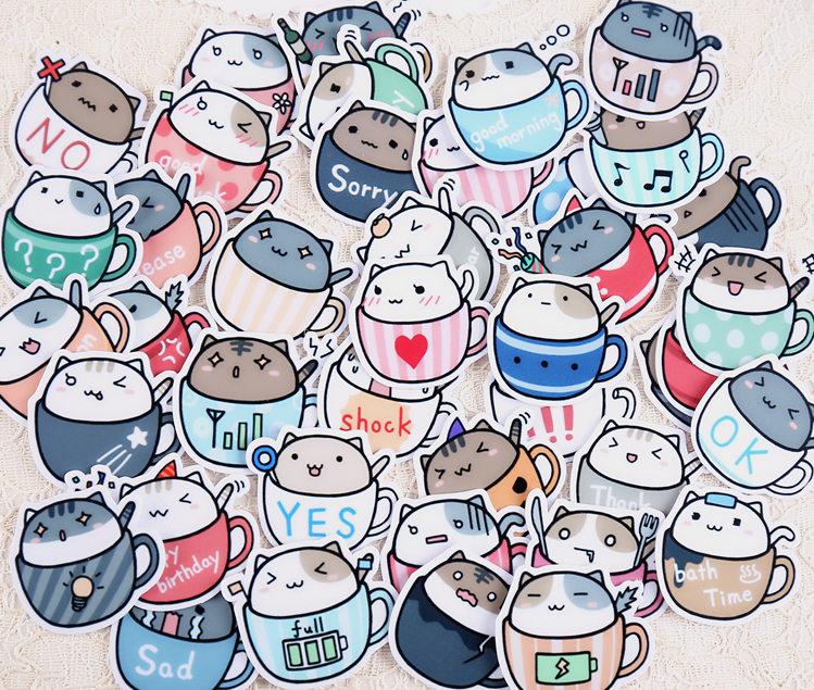 Cat in Cup Stickers