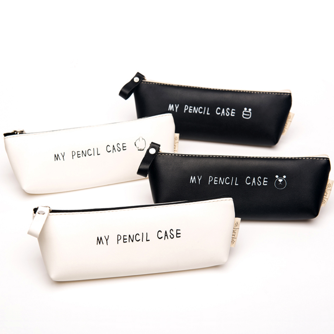 Classic Black and White Leather Pencil Case