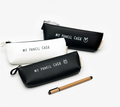 Classic Black and White Leather Pencil Case