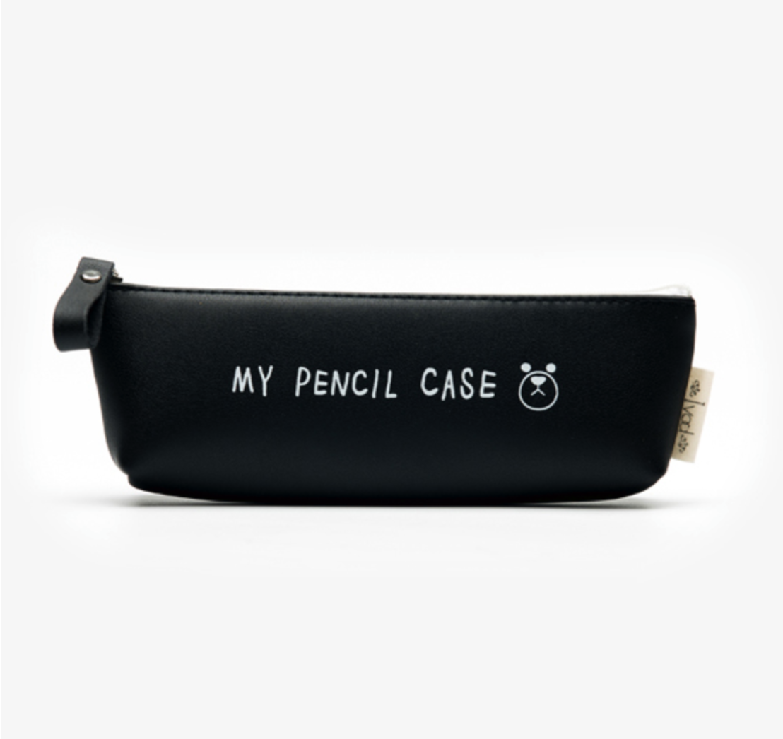 Classic Black and White Leather Pencil Case