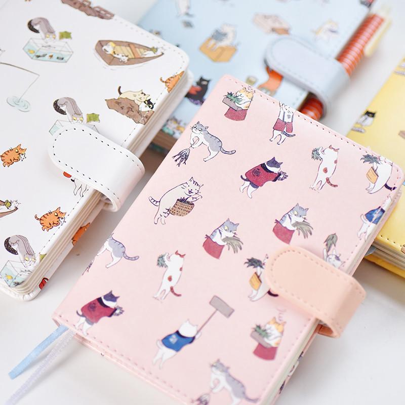 Cute Cat Notebook Japanese Sketchbook Pu Leather Cover Journal