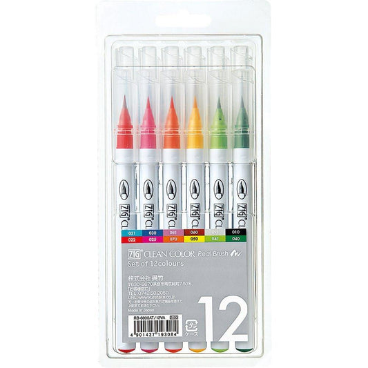 Kuretake ZIG Clean Color Real Brush Pen - 12 Color Set