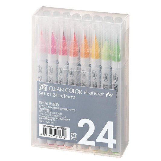 Kuretake ZIG Clean Color Real Brush Pen - 24 Color Set