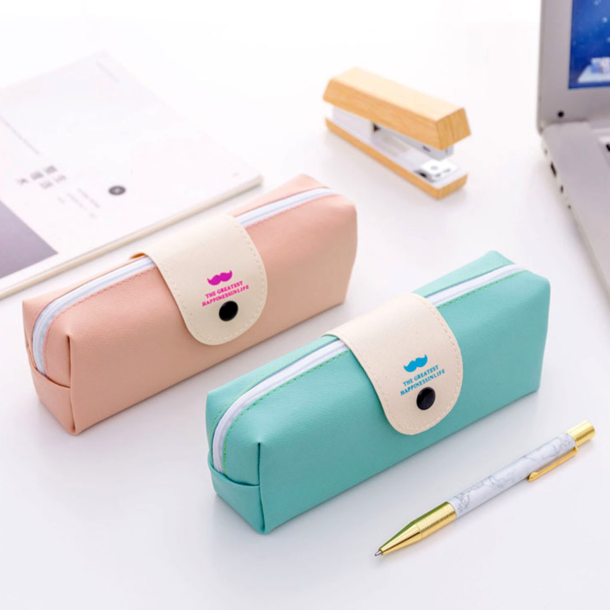 Kawaii Pencil Cases Large Capacity Pencil Case School Supplies PU Leather  Stationery Cute Pen Case For