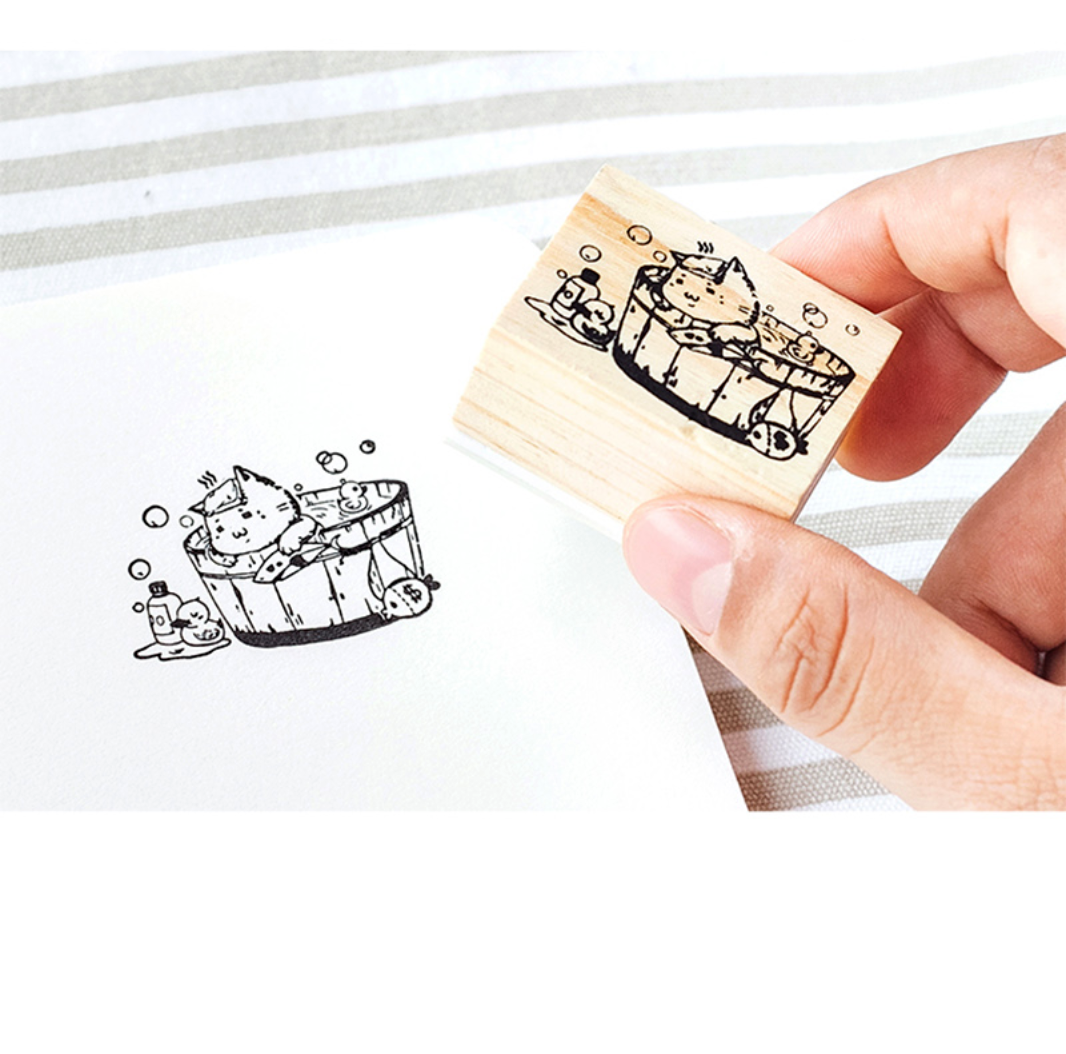 Sleeping cat rubber stamp, Cute cat stamp, Japanese rubber stamps