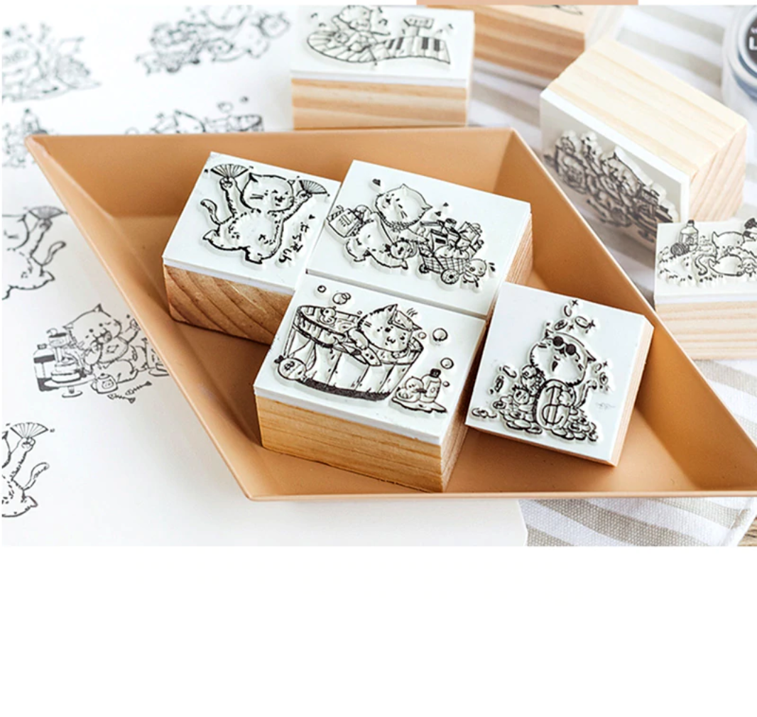 Cute Cat Stamps Cartoon Card Making Supplies Scrapbooking Kawaii Junk  Journal Deco Wooden Stamp Sealing Stationery Gifts - AliExpress