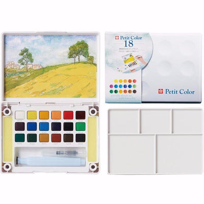 Sakura Petit Color Watercolor Field Sketch Box Set - 18 Color Palette + Water Brush
