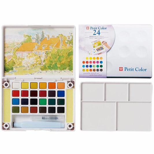 Sakura Petit Color Watercolor Field Sketch Box Set - 24 Color Palette + Water Brush