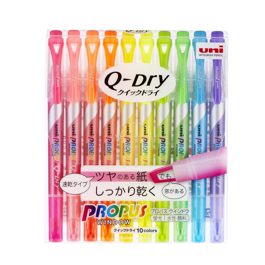 Uni Propus Q-Dry Window Highlighter: 10 Color Set