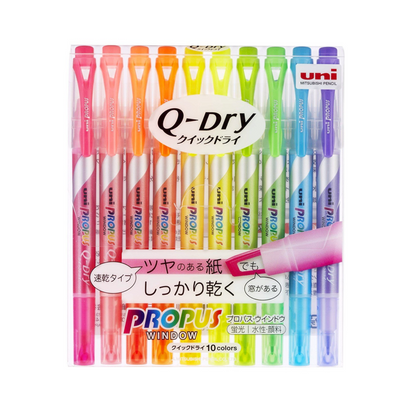 Uni Propus Q-Dry Window Highlighter: 10 Color Set