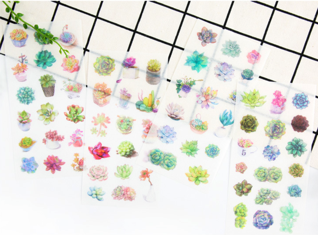 Watercolor Succulent Plant Stickers 6-Pack - Kawaii Pen Shop - Cutsy World