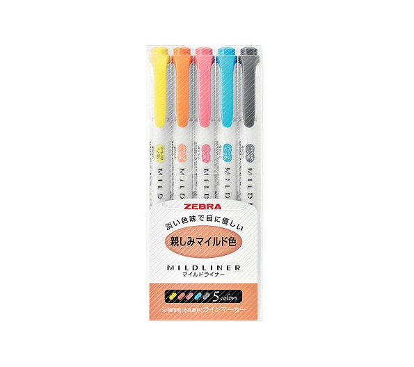 5 Zebra Mildliner Double-Sided Highlighters