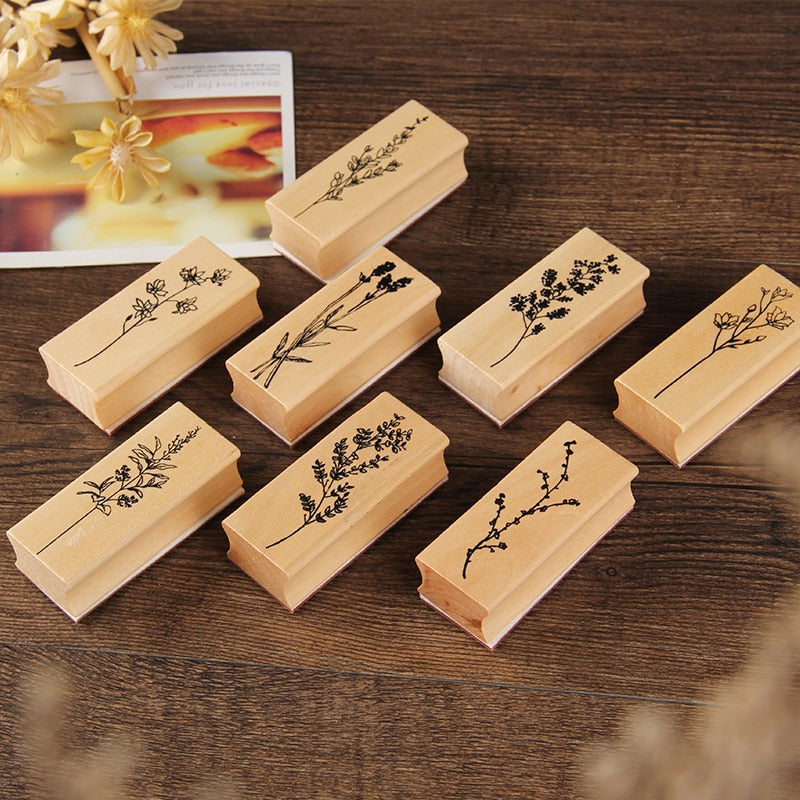 Vintage Plant Wooden Rubber Stamps Set