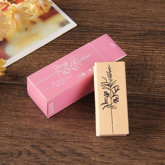 Vintage Plant Wooden Rubber Stamps Set