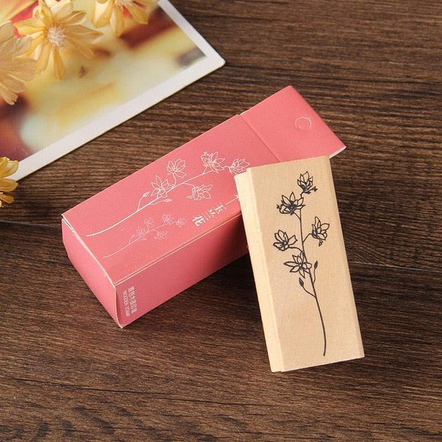 Vintage Plant Wooden Rubber Stamps Set