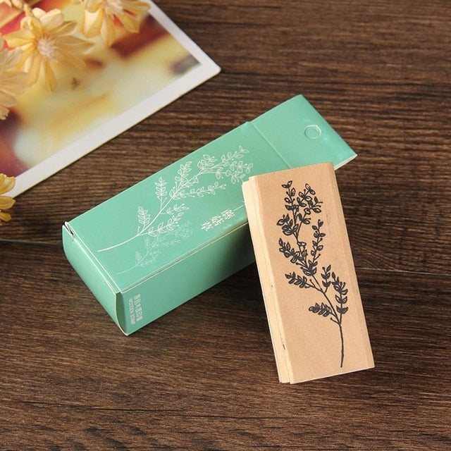 Vintage Plant Wooden Rubber Stamps Set