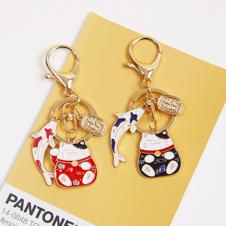 Kawaii Japan Maneki Neko Lucky Cat Fortune Keychain