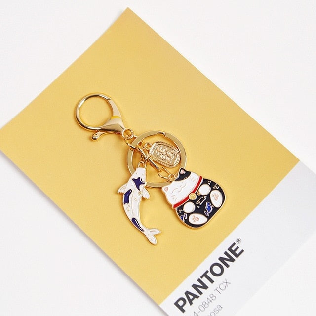 Kawaii Japan Maneki Neko Lucky Cat Fortune Keychain