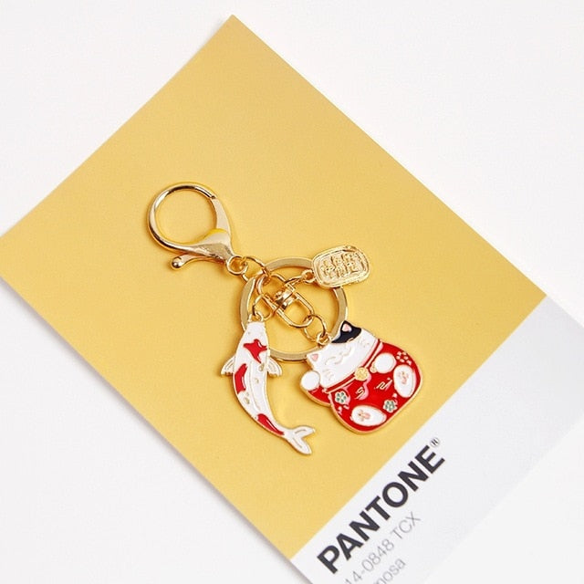 Kawaii Japan Maneki Neko Lucky Cat Fortune Keychain