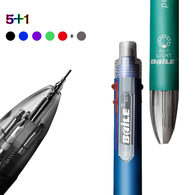 6 In 1 Multicolor Ballpoint Pens + Mechanical Pencil