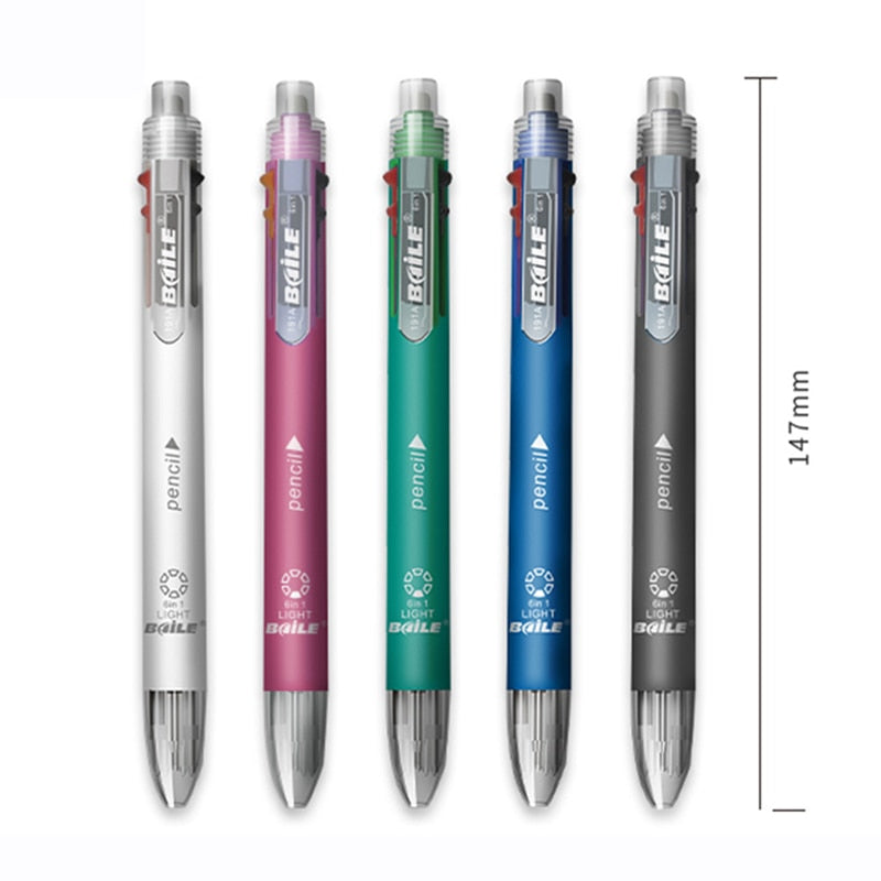 6 In 1 Multicolor Ballpoint Pens + Mechanical Pencil