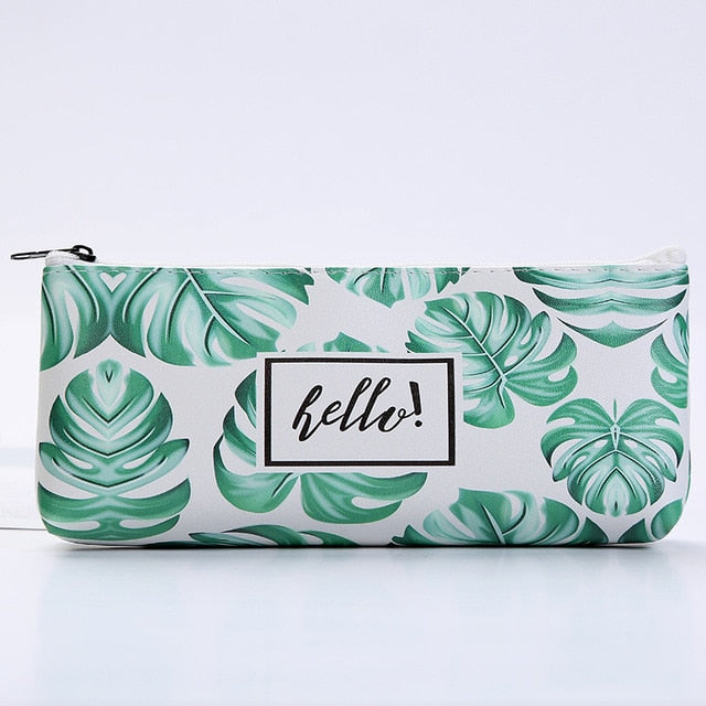 Green Leafs Print Pencil Case School Stationary