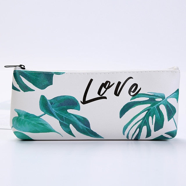 Green Leafs Print Pencil Case School Stationary