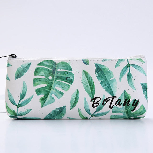 Green Leafs Print Pencil Case School Stationary